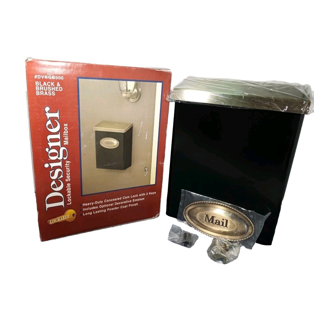 Gibraltar Designer Wall Mount Lockable Mailbox Black/Brushed Brass 12.5Hx9.5Wx4D